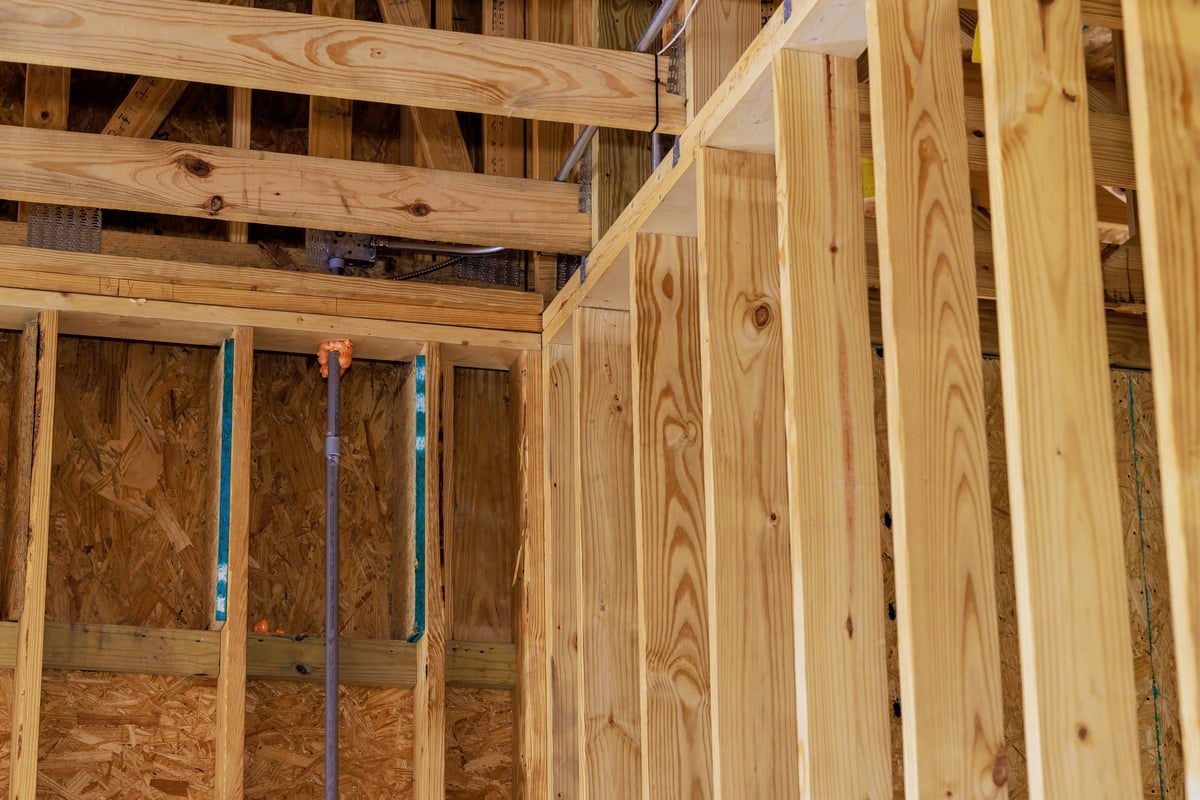 Timber stud partition framing in a domestic property, Hertfordshire.